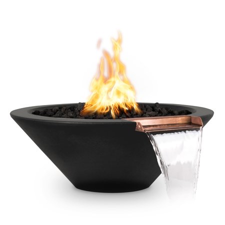 THE OUTDOOR PLUS 36 Round Cazo Fire & Water Bowl, GFRC Concrete, Black, Low Voltage Electronic Ignition, Natural Gas OPT-36RFWE12V-BLK-NG